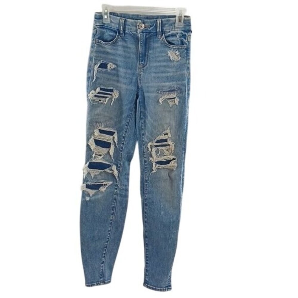 American Eagle Womens Size 000 Curvy High Rise Jegging Distressed Ripped Jeans